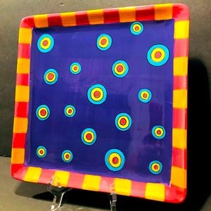 All U Can Handle Hand Painted Ceramic Tray “ Dancing Dots Purple 11”-11”
